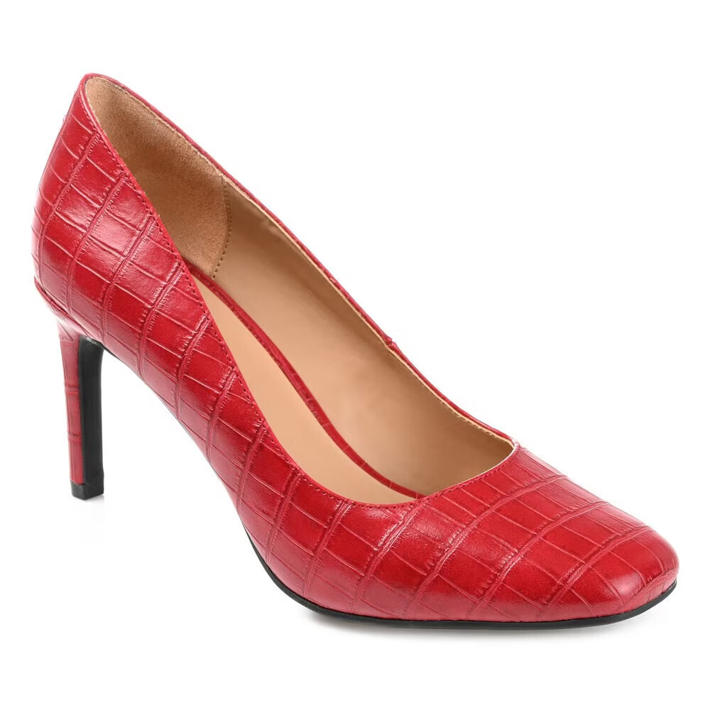 Journee Collection Monalee Pump Women WD9 Red Croco Leather Stiletto Heel GAL648